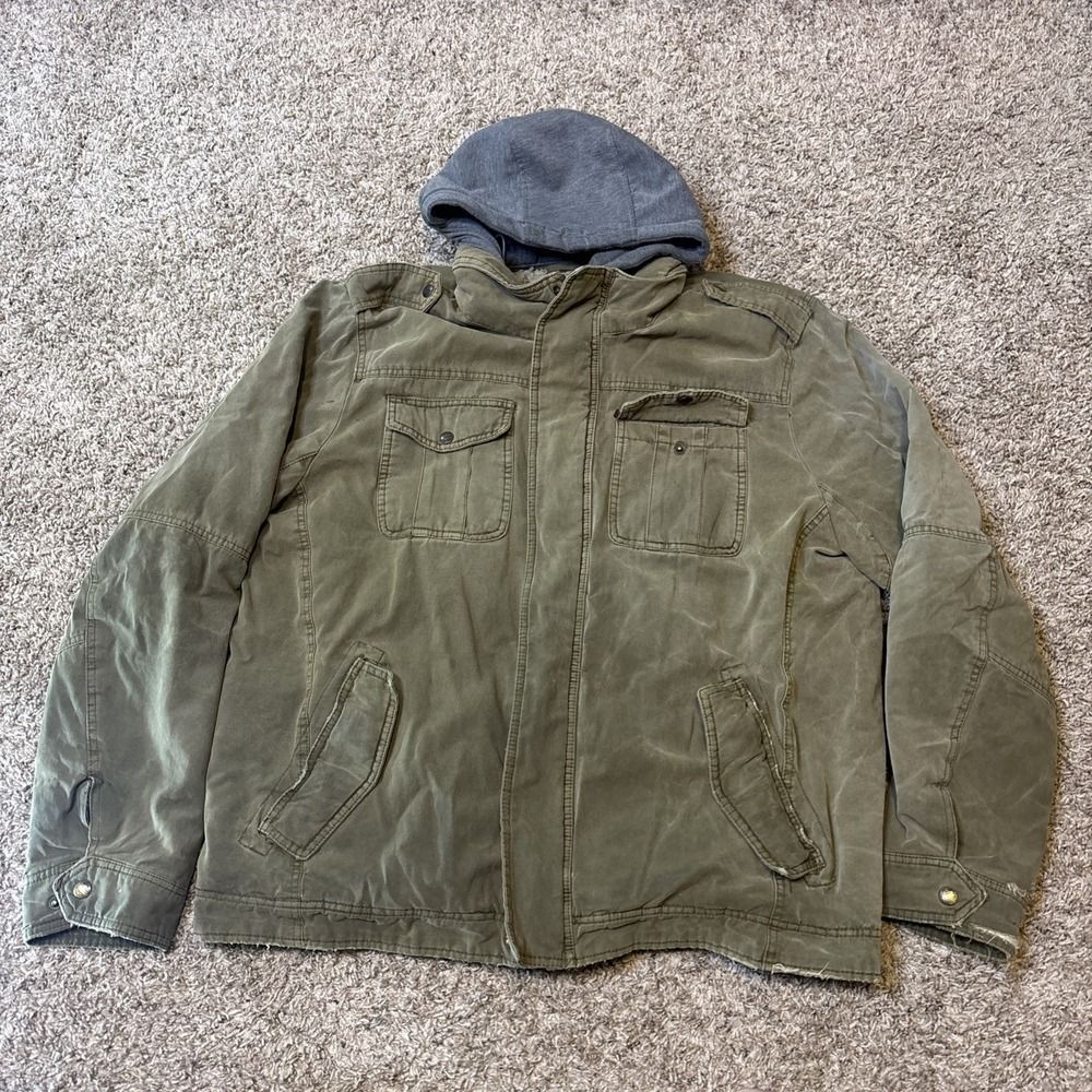 Military Levi's Trucker Sherpa Lined Jacket Men XL Hoodie Full-Zip Snap Green
